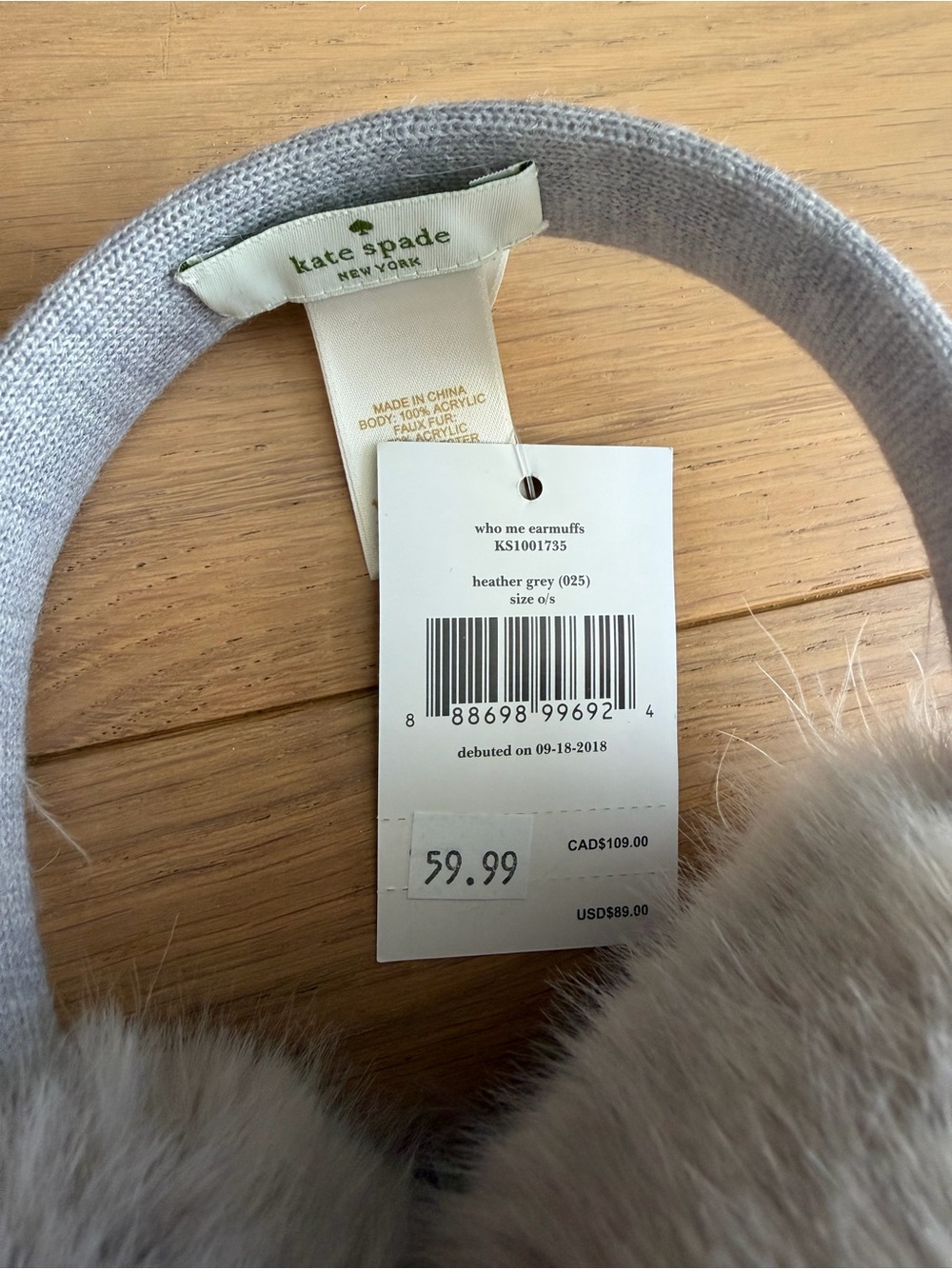 KATE SPADE Women Gray Owl Beanie and Faux-Fur Earmuffs Set - Picture 7 of 7